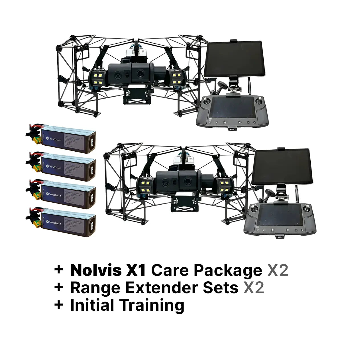 Nolvis X1 Dual Drone Package with Training, Range Extenders, Extra Batteries, and Care Coverage