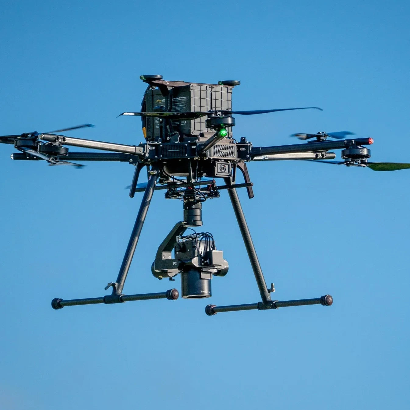 Inspired Flight IF1200A with Blue Herelink Ground Control Station, flying with a camera payload mounted underneath