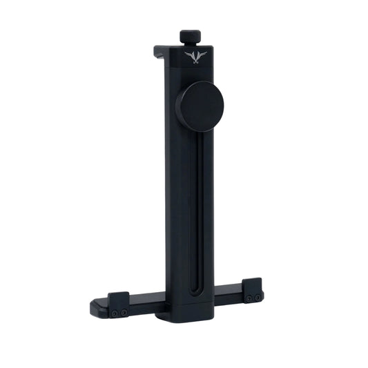 Front view of the tall black tablet clamp mount