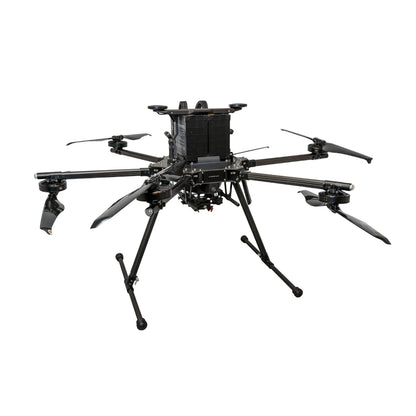 Inspired Flight IF1200A with Blue Herelink Ground Control, front three-quarter view with arms and landing gear extended