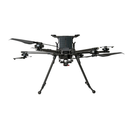 Inspired Flight IF1200A with Blue Herelink Ground Control Station, front view of the folded-arm heavy-lift drone