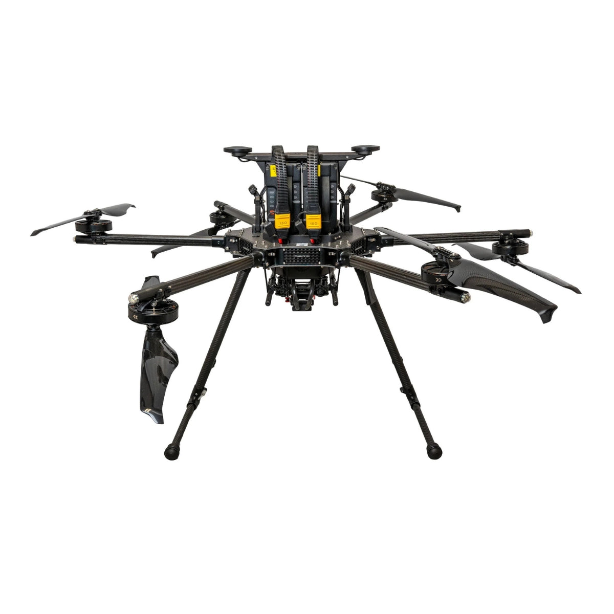Inspired Flight IF1200A with Blue Herelink Ground Control Station, rear three-quarter view showing the frame and landing gear