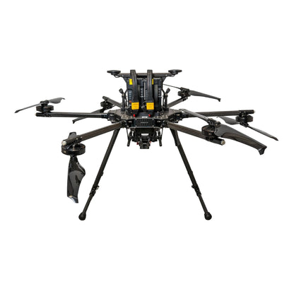 Inspired Flight IF1200A with Blue Herelink Ground Control Station, rear three-quarter view showing the frame and landing gear