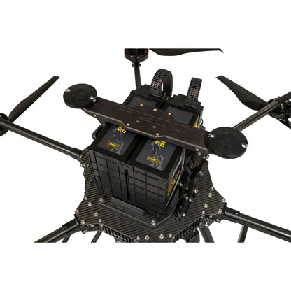 Inspired Flight IF1200A with Blue Herelink Ground Control Station, close-up of the dual battery bay and power connectors