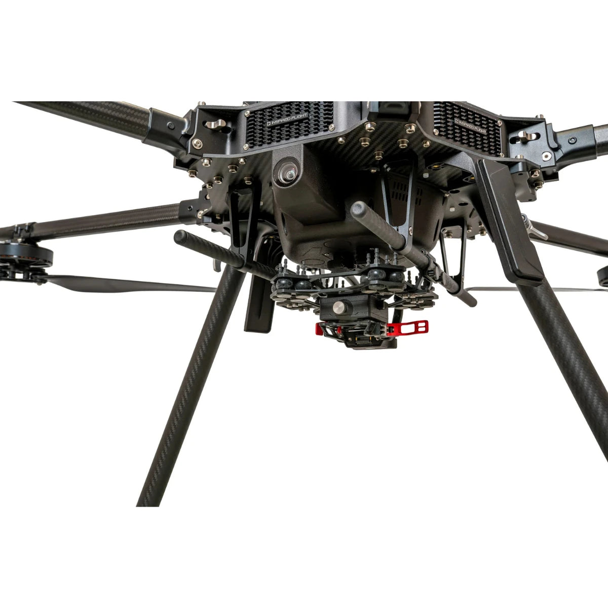 Inspired Flight IF1200A with Blue Herelink Ground Control Station, close-up of the underside payload mounting plate